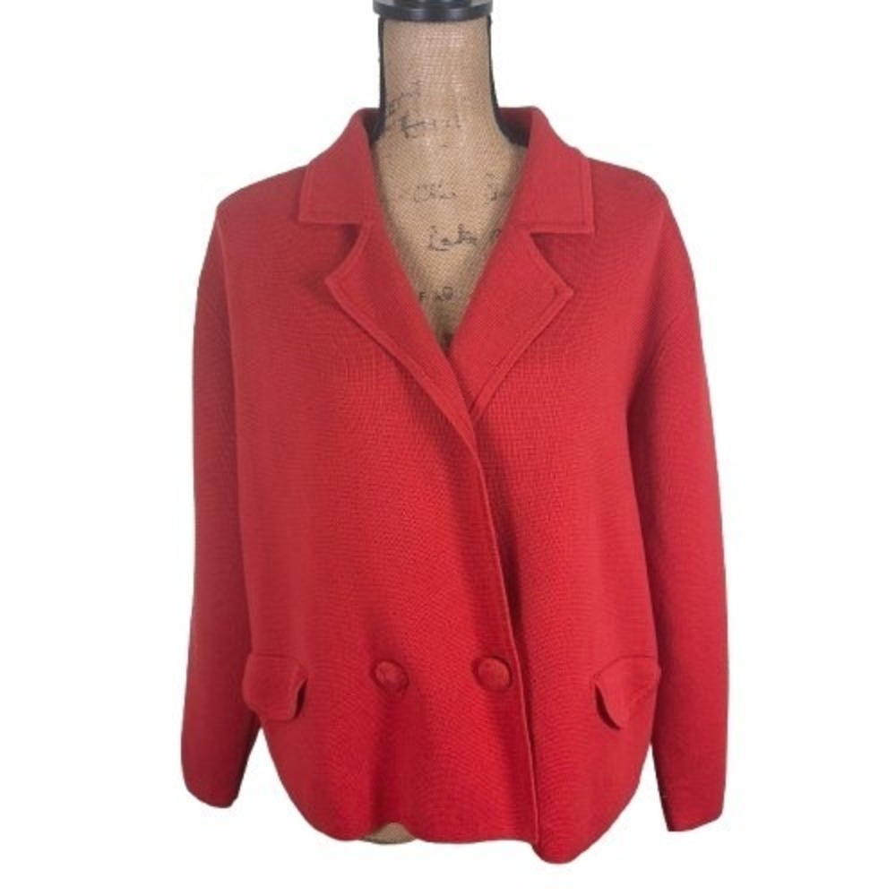 Cabi Coronation Cardigan 4479 Red Cotton Double Breasted Knit Blazer Size Medium